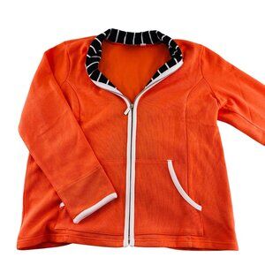Bob Mackie Wearable Art Orange Zip-Up Jacket With Black & White Striped Collar